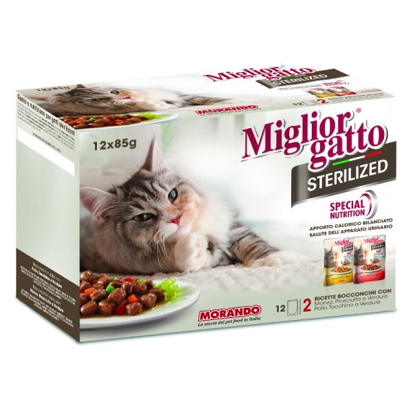 MORANDO MIGLIOR GATTO STERILIZED 12 BUSTINE MISTE DA 85 GR