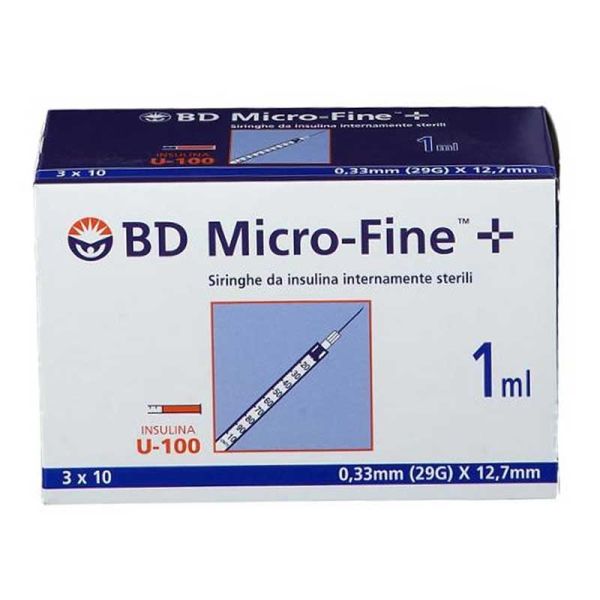 SIRINGA PER INSULINA BECTON DICKINSON 1 ML 100 UI AGO 29 GAUGE 30 PEZZI