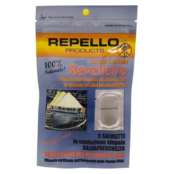 REPELLO SALVIETTE REPELLENTI ZANZARE 5 PZ