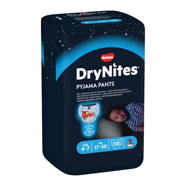 HUGGIES DRYNITES BOY PYJAMA PANTS 4/7 ANNI MEDIUM 17/30KG 10 PEZZI