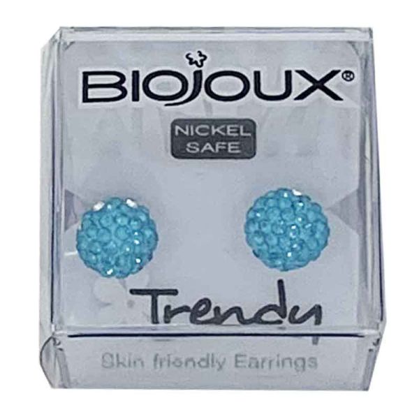 BIOJOUX ORECCHINI 7103 PALLINA BRILLANTINI AZZURRI 10MM