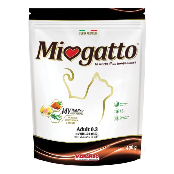 MORANDO MIOGATTO ADULTO 0.3 VITELLO E ORZO 400 GR