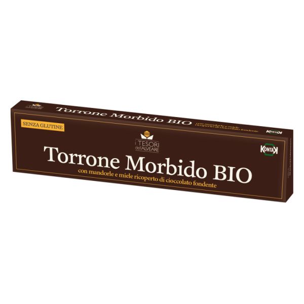 TORRONE MORBIDO BIO CON MIELE E MANDORLE RICOPERTO DI CIOCCOLATO FONDENTE 100 G