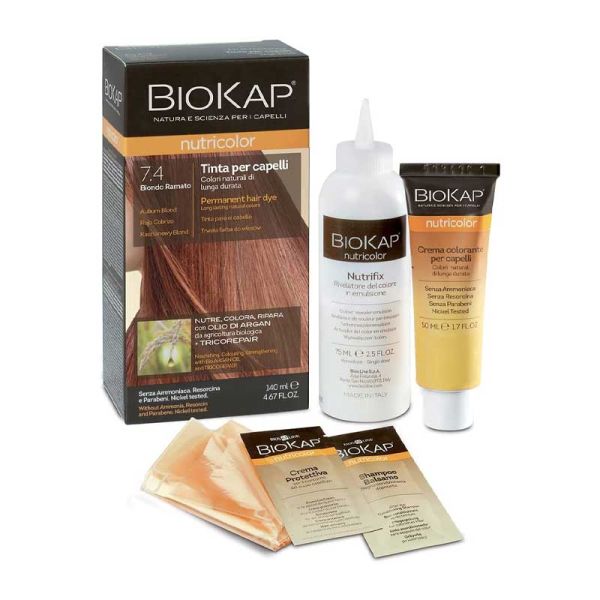 BIOKAP NUTRICOLOR 7,4 NEW BIONDO RAMATO TINTA TUBO + FLACONE