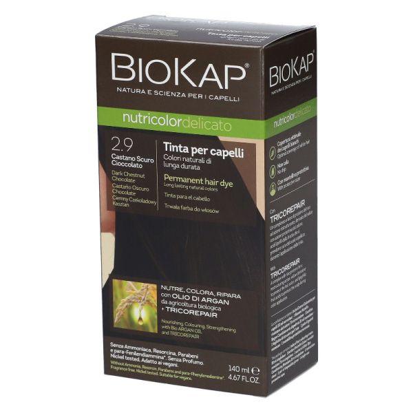 BIOKAP NUTRICOLOR DELICATO 2,9 CASTANO SCURO CIOCCOLATO TINTA TUBO + FLA