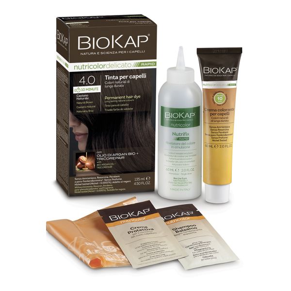BIOS LINE BIOKAP NUTRICOLOR DELICATO RAPID TINTA 4,00 CASTANO NATURALE 135 ML