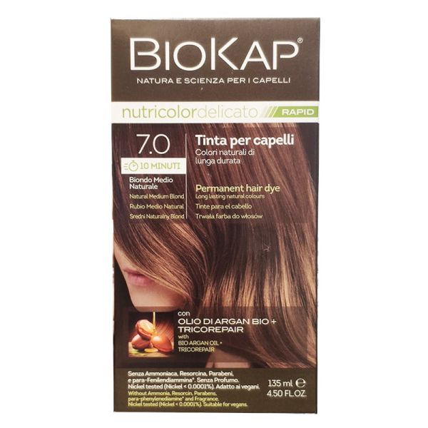 BIOKAP NUTRICOLOR DELICATO RAPID TINTA 7,0 BIONDO MEDIO NATURALE