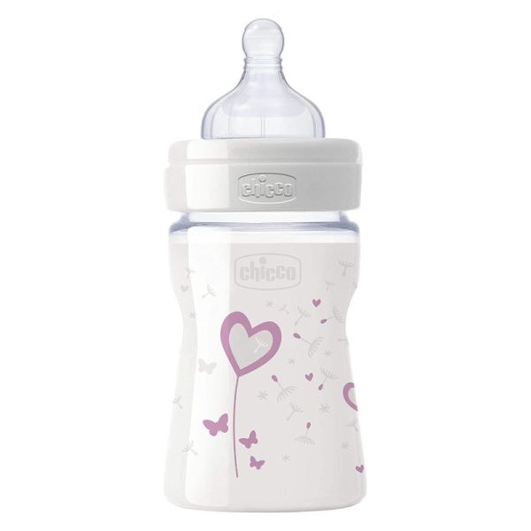 CHICCO BIBERON WELL BEING IN VETRO DECORATO GIRL DA 150 ML SILICONE