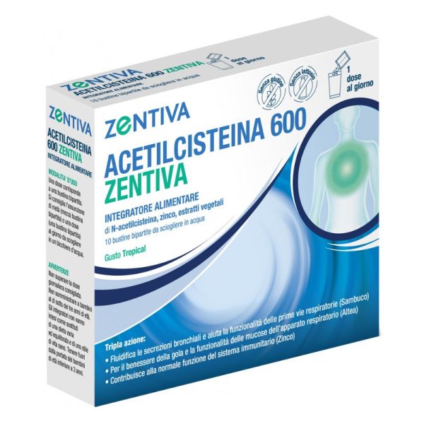 ACETILCISTEINA 600 ZENTIVA 10 BUSTINE BIPARTITE GUSTO TROPICAL