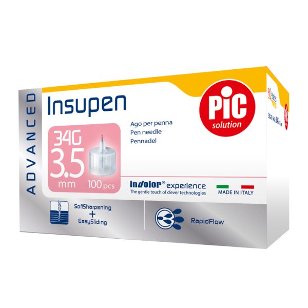 AGO PENNA INSULINA PIC INSUPEN ADVANCED GAUGE 34X3,5 MM 100 PEZZI