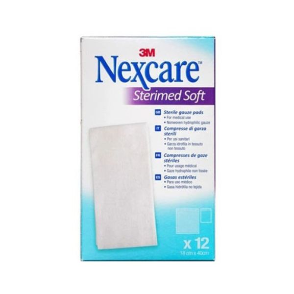 GARZA COMPRESSA STERILE NEXCARE STERIMED SOFT 18 X 40 CM MULTILINGUAL 12 PEZZI