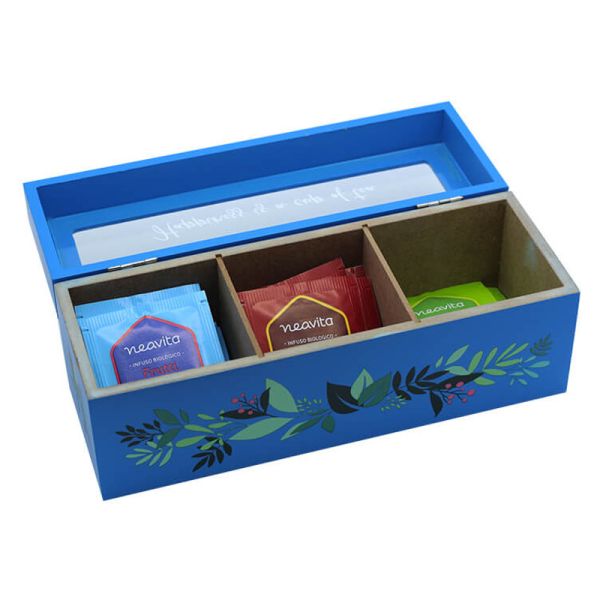 COFANETTO LEGNO BIO BLU A 3 SCOMPARTI 15 TISANE IN FILTRO ASSORTITE