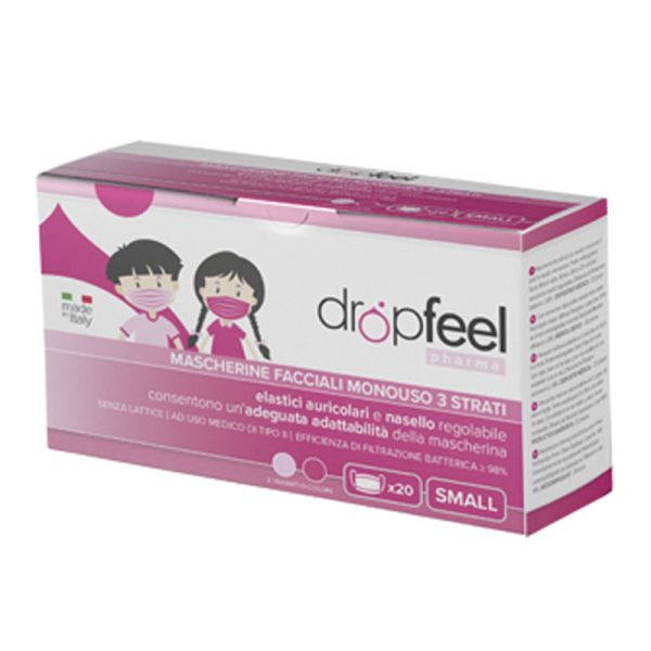 MASCHERINA USO MEDICO DROPFEEL PHARMA MONOUSO SMALL TIPO II FUCSIA E ROSA 20 PEZZI