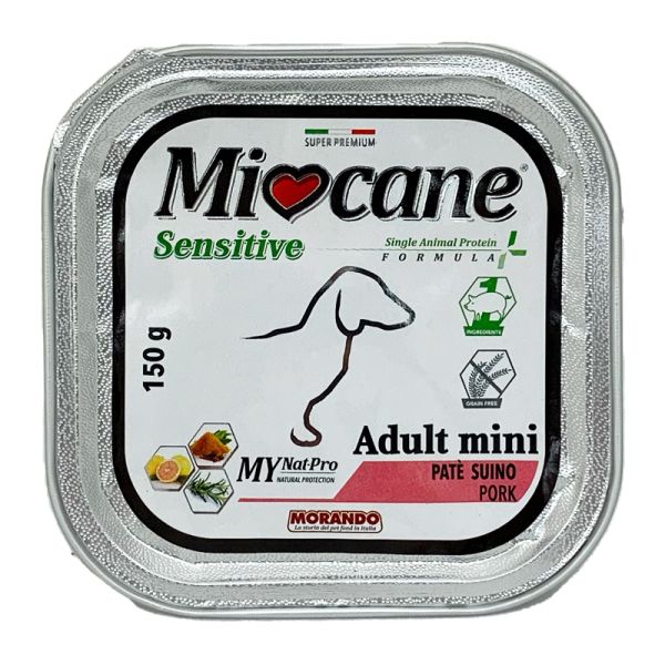 MIOCANE SENSITIVE SINGLE ANIMAL PROTEIN FORMULA ADULT MINI PATE' SUINO 150 G