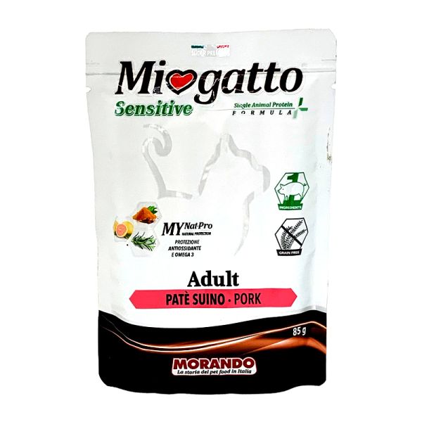 MIOGATTO SENSITIVE SINGLE ANIMAL PROTEIN FORMULA ADULT PATE' SUINO 85 G