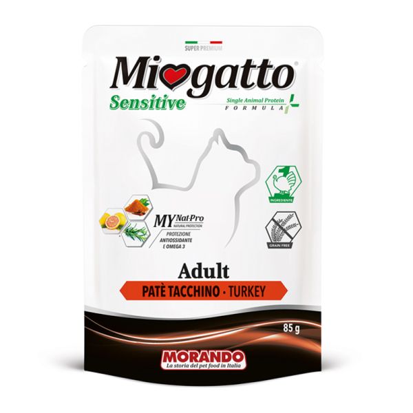 MORANDO MIOGATTO SENSITIVE SINGLE ANIMAL PROTEIN FORMULA ADULT PATE' TACCHINO 85 G