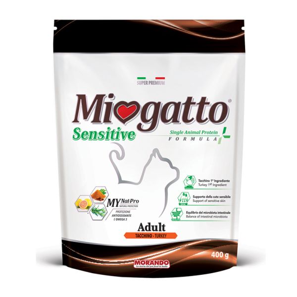 MORANDO MIOGATTO SENSITIVE SINGLE ANIMAL PROTEIN FORMULA ADULT TACCHINO 400 G