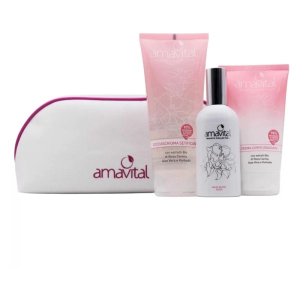 AMAVITAL PRIVATE COLLECTION COFANETTO REGALO AURA DOCCIA + CREMA CORPO + PROFUMO + POCHETTE