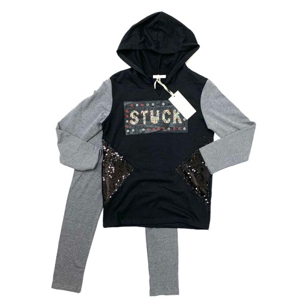 MISS AZUR - FELPA CON CAPPUCCIO E PERLINE + LEGGINS  12 ANNI
