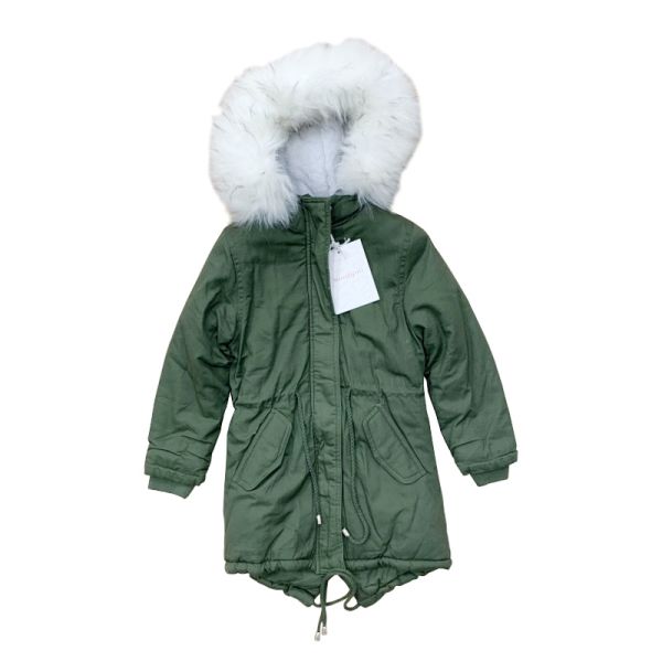 MISS AND GIRLS - PARKA VERDE CON CAPPUCCIO PELOSO BIANCO 8 ANNI